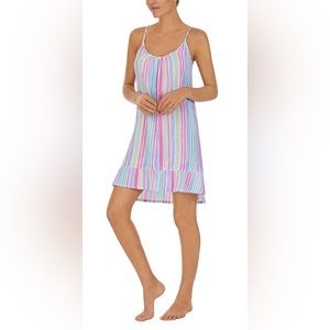 NWD On Gossamer M Sleeveless Cotton Gauze Chemise Watercolor Striped Pink Blue